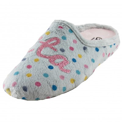 Cabrera 3023 - Gray Girl House Slippers with Colorful Polka Dots and BONITA in Bright