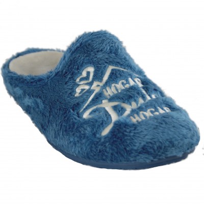 KonPas 7521- Zapatillas de Estar por Casa para Chica Azules con Texto Hogar Dulce Hogar