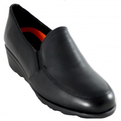 Doctor Cutillas 60306 - Zapatos Clásicos de Piel Negra Muy Suave con Cuña y Gomas Laterales