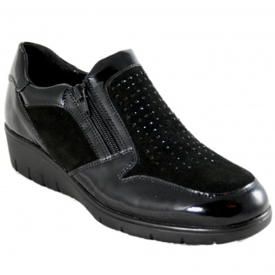 Doctor Cutillas 60832 - Zapatos de Piel Ante con Brillantes En Color Verde Caqui y Negro Cierre con Cremalleras Laterales