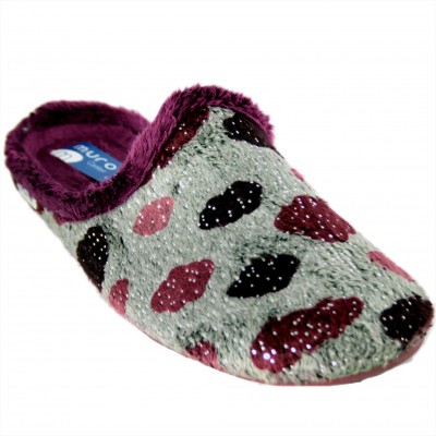 Muro 2702 - Girl Gray House Slippers With Purple Clouds And Soft Glitter