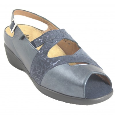 Alviflex 8432 - Navy Blue Leather Sandals With Removable Insole And Buckle