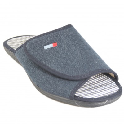 Cabrera 9537 - Summer House Slippers With Adaptable Velcro On Smooth Upper Navy Blue and Gray