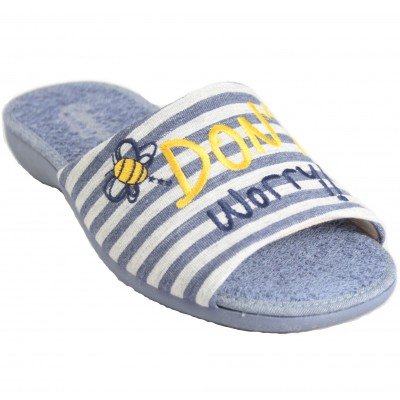 Cabrera 4354 - Cotton And Rixo Summer Slippers With Don't Worry Bee Happy Message
