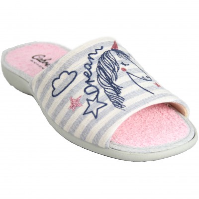 Cabrera 4357 - Gray uncovered cotton and terry slippers with unicorn print