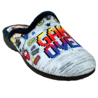Cabrera 8402 - Game Over Gray Childrens Open House Slippers for Video Games
