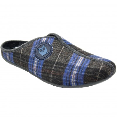 Marpen 522 / V21 - Very Comfortable Blue And Black Checkered House Slippers Removable Insole