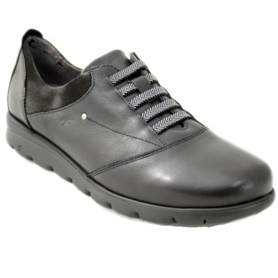 Fluchos F0354 - Zapato Clásico de Piel Lisa En Granate O Negro Con Cordones Elásticos Plantilla Extraible