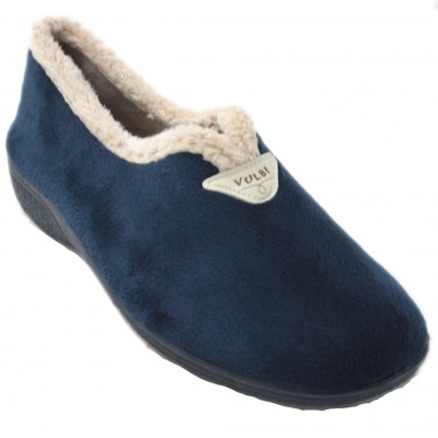Vulcabicha 2746 - Zapatillas De Estar Por Casa Cerradas Mujer Con Tacón Azul Marino Lisas Y Suaves
