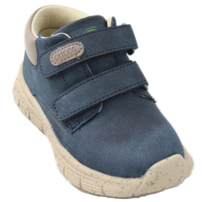 Chicco Chios - Zapato Casual En Color Mostaza Y Azul Marino Con Velcros Plantilla Extraible Materiales Reciclados