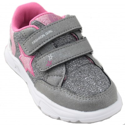 Chicco Cannes - Silver Children's Sport Shoe With Textile Adhesive And Pink Star