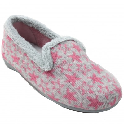 Vulcabicha 240 - Gray Kids' Moccasin Closed Toe Slippers With Pink Stars
