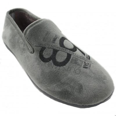 Casa Dona 021 - Men's Gray Closed House Slippers With Number 89 Printed