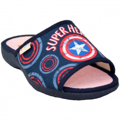 Cabrera 8426 - Fresh Children's Open Summer Cotton Front Slippers With Captain America Coat of Arms