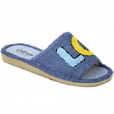 Cabrera 2361 - Special Summer Home Slippers Blue Curly Parquet With The Word Love