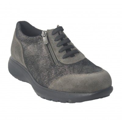 Pinosos 8218 - Zapato De Mujer con Cordones Y Cremallera Licra en los Lados Color Bronce Oscuro