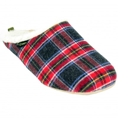 Cabrera 3583 - Men's Home Slippers Red Plaid Wool Recycled Materials