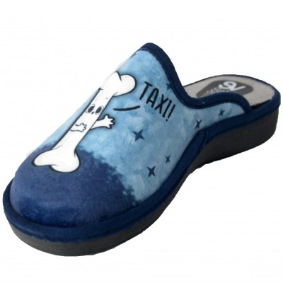 Salve 01T-479 - Zapatillas De Estar Por Casa Mujer Perro Con Hueso Color Azul