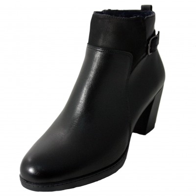Dorking 8952 - Mid heel black leather ankle boots with side decorative buckle