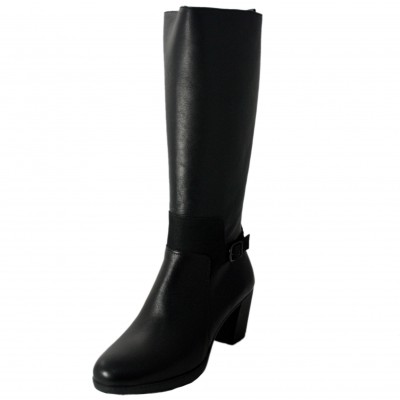 Dorking 8953 - Tall Black Leather High Heel Boots With Decorative Side Buckle