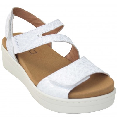 Bona Moda 97911 - White Leather Sandals With Front And Back Velcro Adjustments Removable Insole