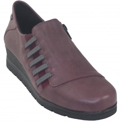 Valerias 7503 - Zapatos De Piel Granate Con Pequeña Cuña Cremallera Lateral