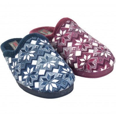 KonPas 23036 - Zapatillas De Estar Por Casa Invierno Con Cuña Con Estrellas Azul Marinos o Granatas