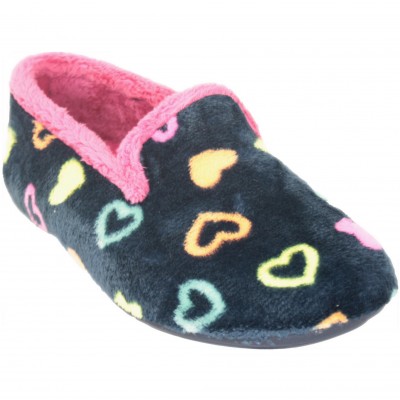 Vulcabicha 340 - Closed Slippers For Going Home Navy Blue With Colored Hearts