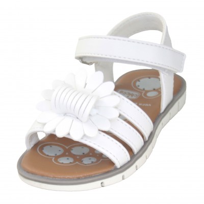 Chicco Coccola - Very Flexible White Leather Sandals With Front Flower