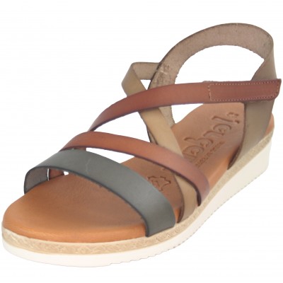 Jordana 3769 - Brown leather sandals with wedge and elastic strips