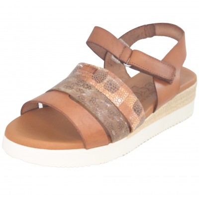 Jordana 3538 - Brown Leather Sandals with Textile Adhesive Gel Insole and Silver Drawings on the Straps