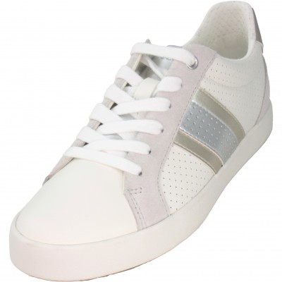 Geox Blomiee - White Causal Sports Shoes With Silver Lace Up Details