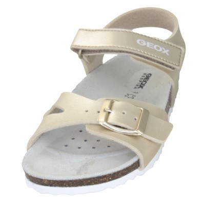 Geox J028MC - Golden Sandals With  Textile Adhesive Adjustments And Buckle With Anatomical Elements