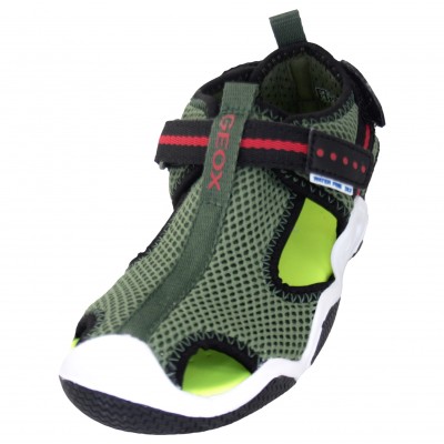 Geox J1530A - Sandàlies Esportives De Malla Transpirable De Color Verd Caqui I Ajustaments Amb Velcros