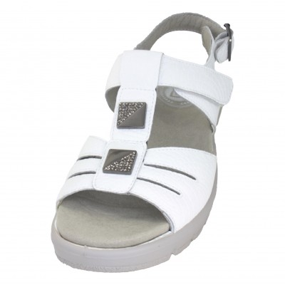 Alviflex 798 - White Removable Insole Wide Sandals With Metallic Details and Buckle Closure