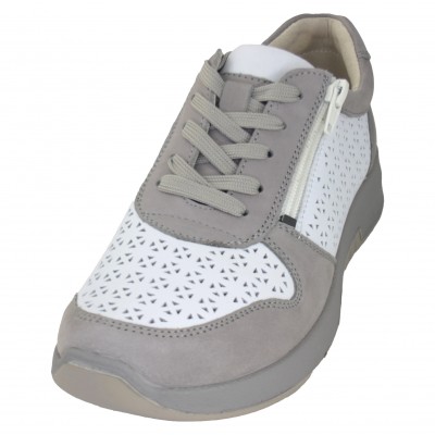 Alviflex 5188 - Zapatos Cerrados De Entretiempo De Piel Perforada Cordones Y Cremallera Blanco Y Piedra