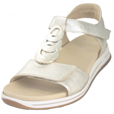 Ara 34826 - Gold Leather Sandals With Removable Insole Velcro Adjustments And Metallic Front Detail