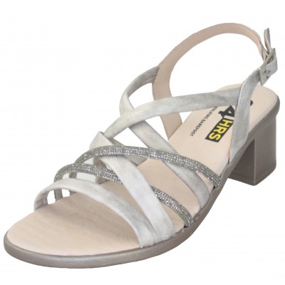 24 Horas 25681 - White And Silver Dress Sandals With Square Heel Buckle Closure