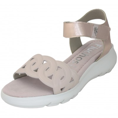 Fluchos F1656 - Nude Pink Circles Leather Sandals With Metallic Pink Textile Adhesive Closure