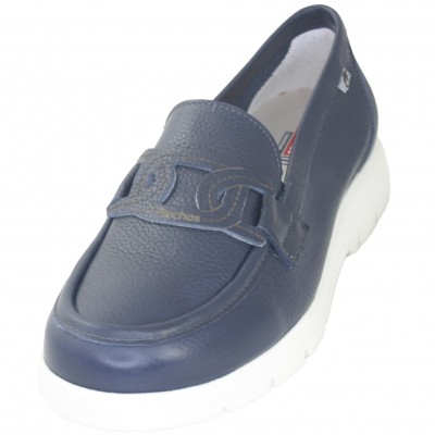 Fluchos F1688 - White Sole Leather Moccasin in White or Very Light Navy Blue