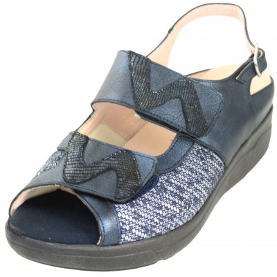 Bona Moda 98181 - Sandalias De Piel Azul Con Toques Plateados Dos Velcros Hebilla Y Bolsa Por Plantilla Extraible