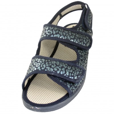 Doctor Cutillas 21792 - Sandalias Zapatillas Con Tres Ajustes En Velcro Azul Marino Con Manchas Plateadas