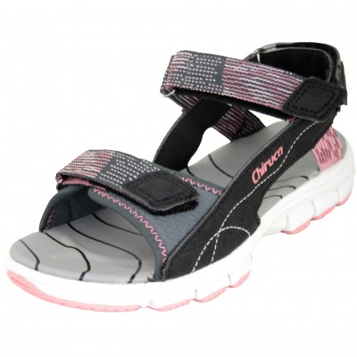 Chiruca Formentera 03 - Trekking Sandals Thick Sole With Three Velcro Adjustments In Gray And Pink