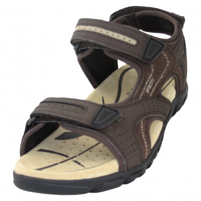 Geox U8224D - Leather Sports Sandals With Velcro Adjustments Brown