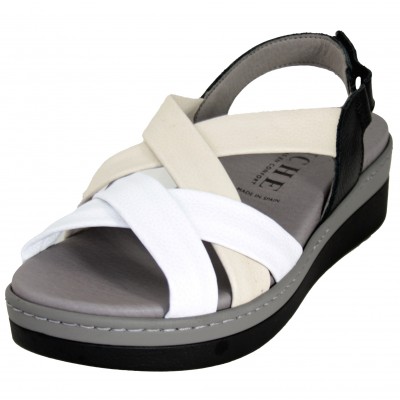 Puche 7012 - Raw White Strip Leather Sandals With Black Velcro Removable Insole