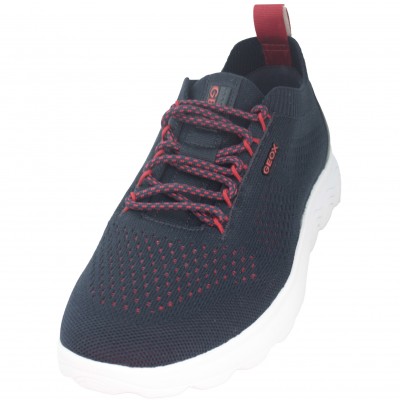 Geox U15BYA - Casual Shoes For Boys Men Breathable Navy Blue With Red Laces