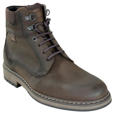 Fluchos 1590 - Dark Brown Leather Ankle Boots For Men With Laces And Side Zipper