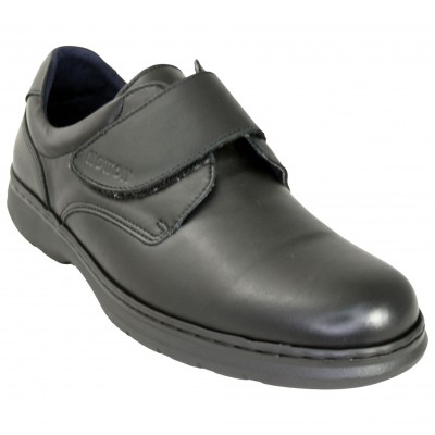 Notton 103 - Men's Black Smooth Leather Classic Shoes With Velcro Rubber Sole
