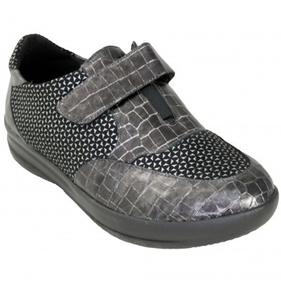 Doctor Cutillas 50733 - Comfortable Wide Shoes With Adaptable Soft Leather Gray and Silver Details