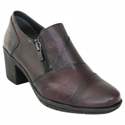 Fluchos F1802 - Burgundy Leather Wedge Ankle Boots With Side Zipper